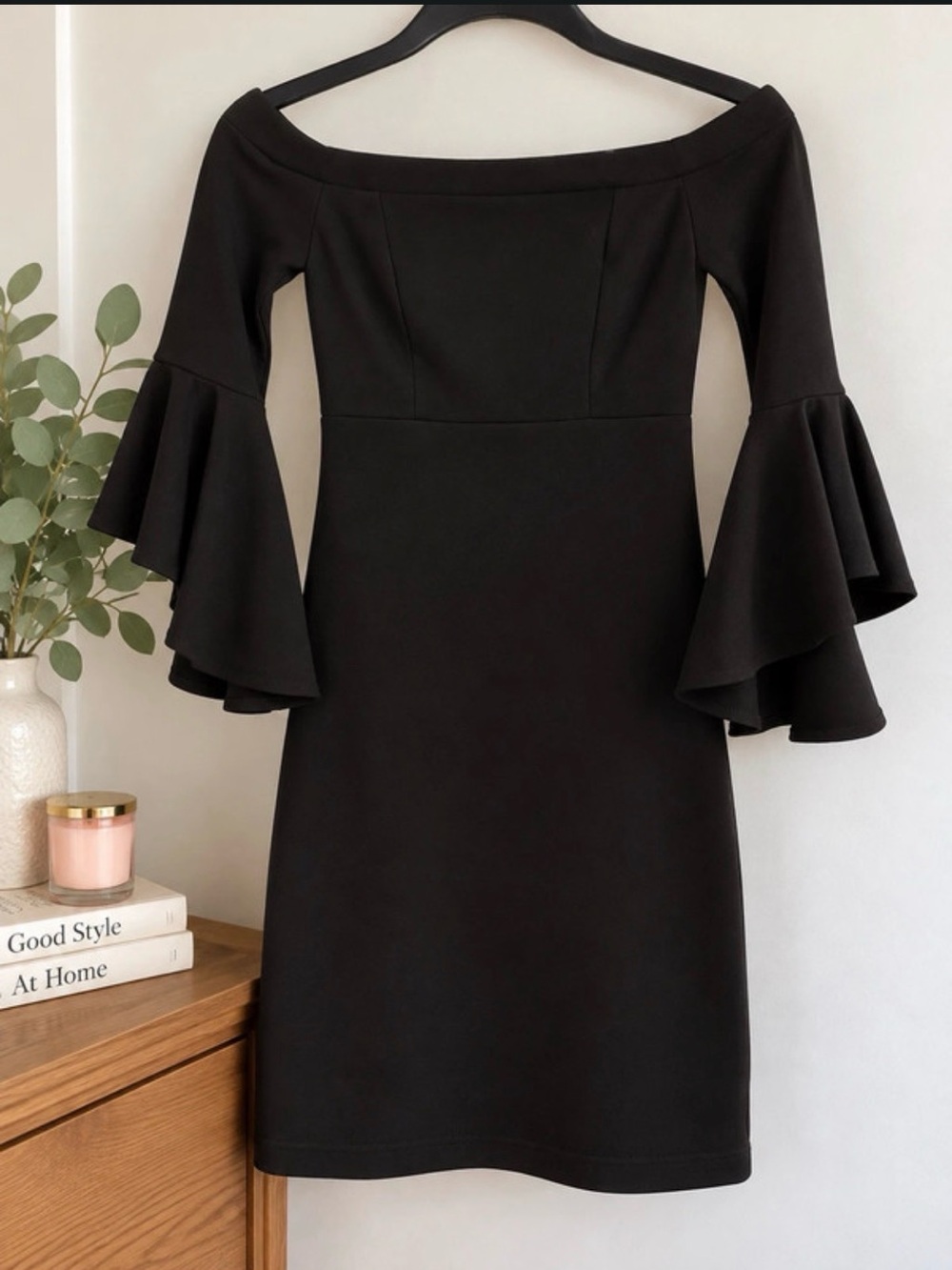 Teeze Me Black One-Shoulder Bell-Sleeve Dress